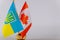 Canadian flag and Ukrainian national flags. Symbol of Canadian Ukrainian friendship