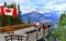 Canadian flag with view Sulphur Mountain. in Alberta ,Canada