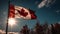 Canadian flag waves proudly over majestic maple tree generated by AI