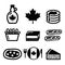 Canadian food icons - maple syrup, poutine, nanaimo bar, beaver tale, tourtiÃ¨re