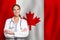 Canadian general practitioner doctor gp on the flag of Canada