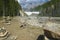 Canadian landscape with forest and Wapta Falls. Alberta