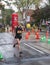The Canadian marathon runner Eric Gillis runs past the 33 km turnaround point of the 2016 Scotiabank Toronto Waterfront Marathon