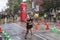 The Canadian marathon runner John Parrott runs past the 33 km turnaround point of the 2016 Scotiabank Toronto Waterfront Marathon