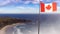 Canadian National Flag Composite with West Coast of Pacific Ocean in Background.