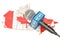Canadian News concept, microphone news on the map of Canada. 3D
