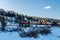 Canadian Pacific train crosses over the bridge. Lundbeck, Alberta, Canada