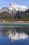 Canadian Pacific Train Mountain Lake Reflections Alberta Foothills Springtime Landscape Canadian Rockies