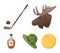 A canadian policeman`s hat, a bottle of maple syrup and other Canadian symbols.Canada set collection icons in cartoon