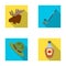 A canadian policeman`s hat, a bottle of maple syrup and other Canadian symbols.Canada set collection icons in flat style