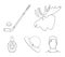 A canadian policeman`s hat, a bottle of maple syrup and other Canadian symbols.Canada set collection icons in outline