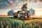 Canadian Prairies Sunrise Grain Elevators Rural Countryside Vintage Retro Rusted Vehicles Farming AI Generated