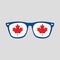 Canadian red maple leaf sign on blue frame sunglasses icon on gray