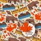 Canadian symbols and main landmarks, vector illustration. Seamless pattern with flat style icons of Canada. Natural