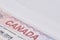 Canadian visa in passport. Close-up view
