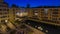 Canal aerial top view in Venice-like Qanat Quartier of the Pearl precinct of Doha day to night timelapse, Qatar.