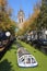 Canal boat in autumn in Delft, Holland