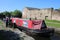 Canal boat in lock on Leeds and Liverpool canal