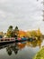 Canal boats on the Leeds Liverpool canal in Leeds, Yorkshire