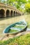 Canal Bridge, Old rowboat in canal, plastic rowboat