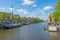 Canal in the city of Amsterdam in spring