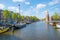 Canal in the city of Amsterdam in spring