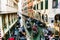 Canal with gondolas in Venice, Italy. Architecture, landmarks and tourists in Venice