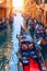 Canal with gondolas in Venice, Italy. Architecture and landmarks of Venice. Venice postcard with Venice gondolas