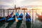 Canal with gondolas in Venice, Italy. Architecture and landmarks of Venice. Venice postcard with Venice gondolas