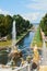 The canal and the Grand cascade fountain. Peterhof.