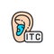 In The Canal Hearing Aid, ITC flat color line icon.