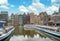 Canal houses on the Damrak in Amsterdam