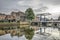 Canal houses and drawbridge reflection