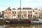 Canal houses and old fashioned boats at Thorbeckegracht in Zwolle