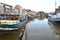 Canal houses and old fashioned boats at Thorbeckegracht in Zwolle