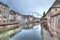 Canal lined with houses in Strasbourg, France