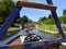 Canal narrowboat entering lock gates