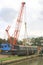 Canal narrowboat lifted out of the water