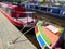 Canal narrowboats moored in canal basin