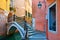 Canal with picturesque small bridge in Venice