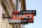 Canal Plus espace sat television logo sign and text brand on shop dealership