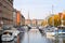 Canal quay with marina in Christianshavn Copenhagen along the Christianshavn neighborhood.
