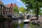 Canal in residential area of Leiden, Netherlands