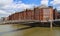 Canal in Speicherstadt district in Haburg, Germany