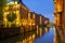 Canal in the Speicherstadt at night