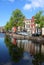 Canal and street view with reflections, Leiden