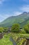 canal of Yufu and Mount Yufudake in Yufuin city, yufuin is countryside and tourist destination town in Oita, Japan