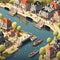 Canals Design picturesque waterways with boats arched bridges picturesque scenes AI Isometric game
