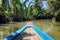 The canals in the Mekong Delta are surrounded by jungles and mangroves. Vietnamese rowing boats on canal waters