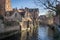 Canals and old medieval houses, Brugge, West Flanders,Belgium. Winter sunny cityscape